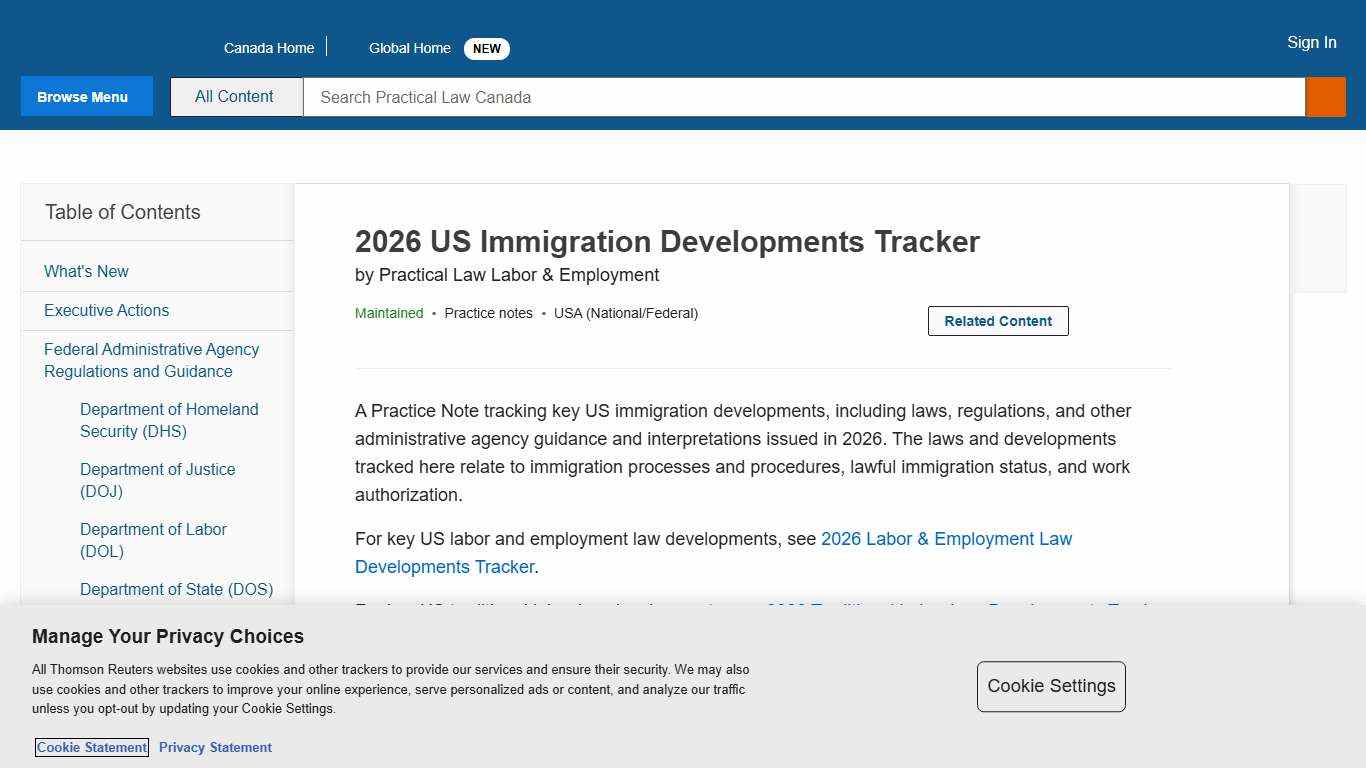 2026 US Immigration Developments Tracker | Practical Law